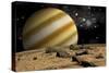 A Large Cloud Covered Planet Rises over a Rocky and Barren Alien World-Stocktrek Images-Stretched Canvas