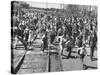 A Large Crowd of People Running Through the Streets During the Dodge City Parade-Peter Stackpole-Stretched Canvas