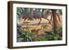 A Large Dracovenator Chasing a Group of Heterodontosaurus Dinosaurs-null-Framed Art Print