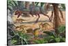 A Large Dracovenator Chasing a Group of Heterodontosaurus Dinosaurs-null-Stretched Canvas
