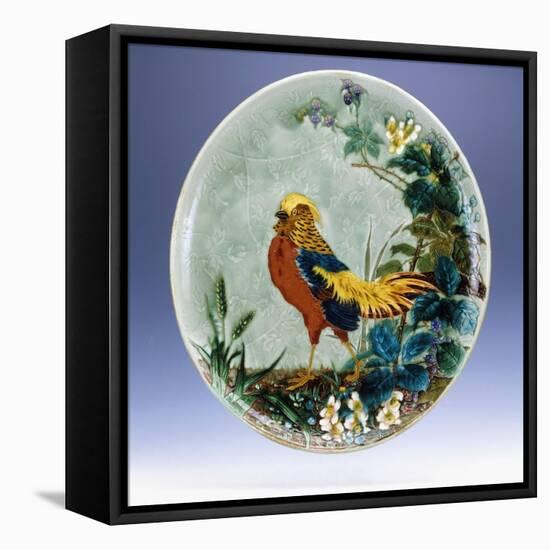 A Large Emile Diffloth Glazed Earthenware Charger, Depicting a Golden Pheasant-Eugene Carriere-Framed Stretched Canvas