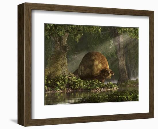 A Large Glyptodon Stands Near the Edge of a Stream-null-Framed Art Print