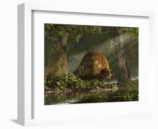 A Large Glyptodon Stands Near the Edge of a Stream-null-Framed Art Print