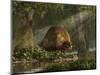 A Large Glyptodon Stands Near the Edge of a Stream-null-Mounted Art Print