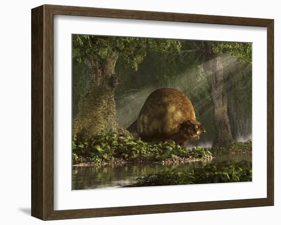 A Large Glyptodon Stands Near the Edge of a Stream-null-Framed Art Print