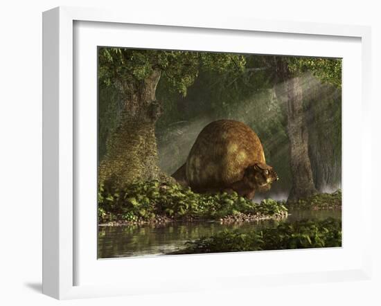 A Large Glyptodon Stands Near the Edge of a Stream-null-Framed Art Print