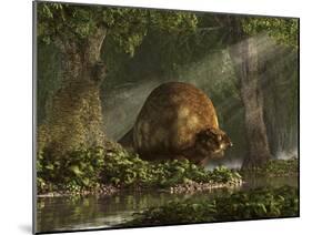 A Large Glyptodon Stands Near the Edge of a Stream-null-Mounted Art Print