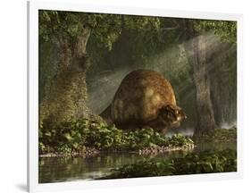 A Large Glyptodon Stands Near the Edge of a Stream-null-Framed Art Print