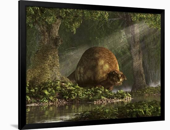 A Large Glyptodon Stands Near the Edge of a Stream-null-Framed Art Print