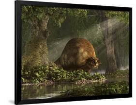 A Large Glyptodon Stands Near the Edge of a Stream-null-Framed Art Print