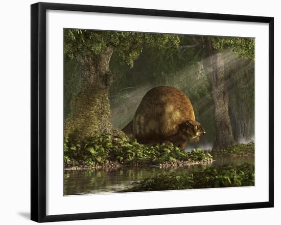 A Large Glyptodon Stands Near the Edge of a Stream-null-Framed Art Print