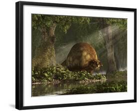 A Large Glyptodon Stands Near the Edge of a Stream-null-Framed Art Print