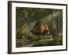 A Large Glyptodon Stands Near the Edge of a Stream-null-Framed Art Print