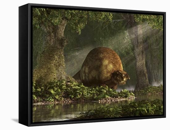 A Large Glyptodon Stands Near the Edge of a Stream-null-Framed Stretched Canvas