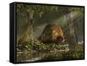 A Large Glyptodon Stands Near the Edge of a Stream-null-Framed Stretched Canvas