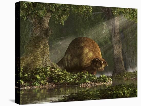 A Large Glyptodon Stands Near the Edge of a Stream-null-Stretched Canvas