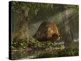 A Large Glyptodon Stands Near the Edge of a Stream-null-Stretched Canvas