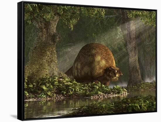 A Large Glyptodon Stands Near the Edge of a Stream-null-Framed Stretched Canvas