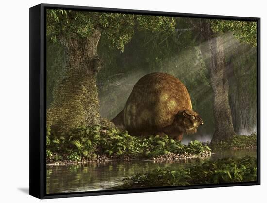 A Large Glyptodon Stands Near the Edge of a Stream-null-Framed Stretched Canvas