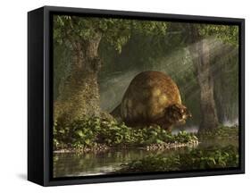 A Large Glyptodon Stands Near the Edge of a Stream-null-Framed Stretched Canvas