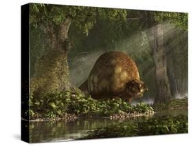 A Large Glyptodon Stands Near the Edge of a Stream-null-Stretched Canvas