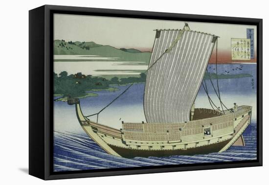 A Large Junk in Full Sail-Katsushika Hokusai-Framed Stretched Canvas