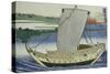 A Large Junk in Full Sail-Katsushika Hokusai-Stretched Canvas
