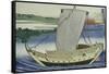 A Large Junk in Full Sail-Katsushika Hokusai-Framed Stretched Canvas