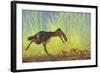 A Large Kalenken Flightless Terror Bird Hunting Smaller Eurohippus-null-Framed Art Print