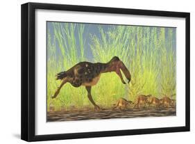 A Large Kalenken Flightless Terror Bird Hunting Smaller Eurohippus-null-Framed Art Print