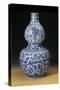 A Large Ming Blue and White Double Gourd "Shou" Vase, Depicting Young Boys Playing on a Terrace-null-Stretched Canvas