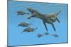 A Large Nothosaurus Reptile Preys on Shonisaurus Ichthyosaurs in Triassic Seas-Stocktrek Images-Mounted Art Print