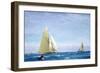 A Large Sailboat and a Barge on the Thames, off the Coast of a Port. Oil on Canvas, circa 1910, by-John Fraser-Framed Giclee Print