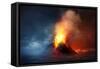 A Large Volcano Erupting Hot Lava and Gases into the Atmosphere. 3D Illustration.-Solarseven-Framed Stretched Canvas