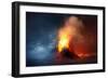 A Large Volcano Erupting Hot Lava and Gases into the Atmosphere. 3D Illustration.-Solarseven-Framed Art Print