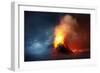 A Large Volcano Erupting Hot Lava and Gases into the Atmosphere. 3D Illustration.-Solarseven-Framed Art Print