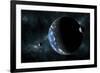 A Large Water Covered Planet with Two Moons Alone in Deep Space-Stocktrek Images-Framed Art Print