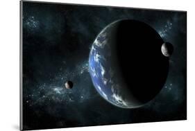 A Large Water Covered Planet with Two Moons Alone in Deep Space-Stocktrek Images-Mounted Art Print