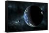 A Large Water Covered Planet with Two Moons Alone in Deep Space-Stocktrek Images-Framed Stretched Canvas