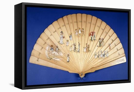 A Large Wooden Brise Fan Painted in Colours with Groups of Children at Various Pursuits-Kate Greenaway-Framed Stretched Canvas