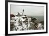 A Large Wreath is Hung on Portland Head Lighthouse in Maine to Celebrate the Holiday Season. Portla-Allan Wood Photography-Framed Photographic Print