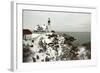 A Large Wreath is Hung on Portland Head Lighthouse in Maine to Celebrate the Holiday Season. Portla-Allan Wood Photography-Framed Photographic Print