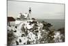 A Large Wreath is Hung on Portland Head Lighthouse in Maine to Celebrate the Holiday Season. Portla-Allan Wood Photography-Mounted Photographic Print