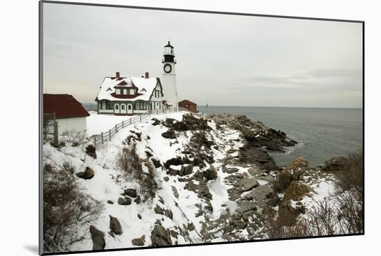 A Large Wreath is Hung on Portland Head Lighthouse in Maine to Celebrate the Holiday Season. Portla-Allan Wood Photography-Mounted Photographic Print