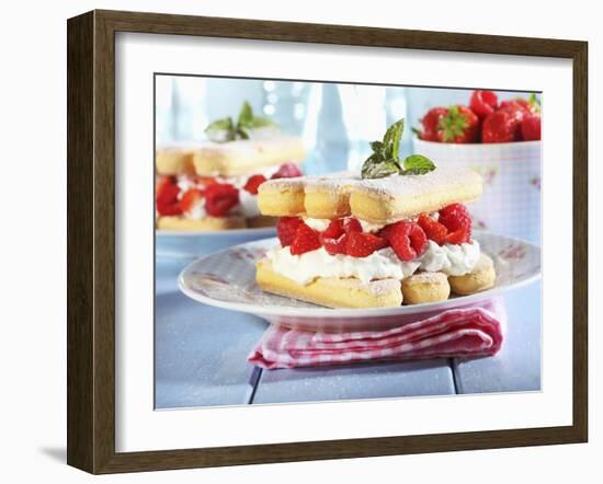 A Layered Dessert Made of Sponge Fingers, Cream and Berries-Frank Weymann-Framed Photographic Print