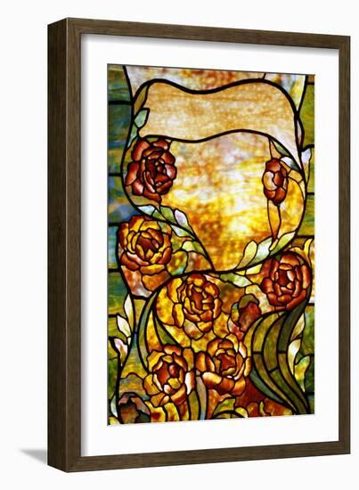 A Leaded Favrile Glass "Peony" Window Screen-Tiffany Studios-Framed Giclee Print