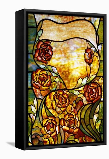 A Leaded Favrile Glass "Peony" Window Screen-Tiffany Studios-Framed Stretched Canvas