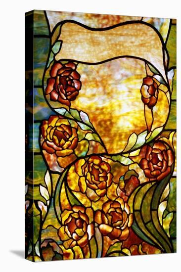 A Leaded Favrile Glass "Peony" Window Screen-Tiffany Studios-Stretched Canvas