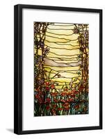 A Leaded Glass Landscape Window Depicting View of Red Flowers and a Stream-Tiffany Studios-Framed Giclee Print