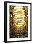 A Leaded Glass Landscape Window Depicting View of Red Flowers and a Stream-Tiffany Studios-Framed Giclee Print